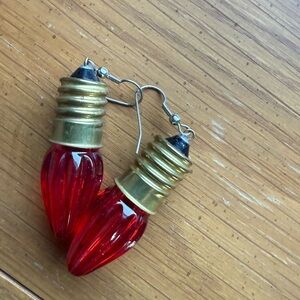 Red and Gold Light Bulb Earrings with Textured Design